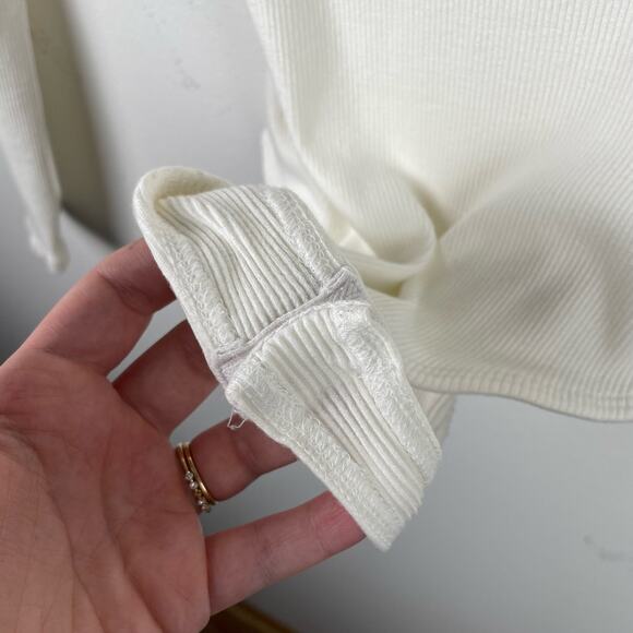 Lulus White Ribbed Knit Long Sleeve Bodysuit Faux Wrap Minimalist Size S - Picture 4 of 6